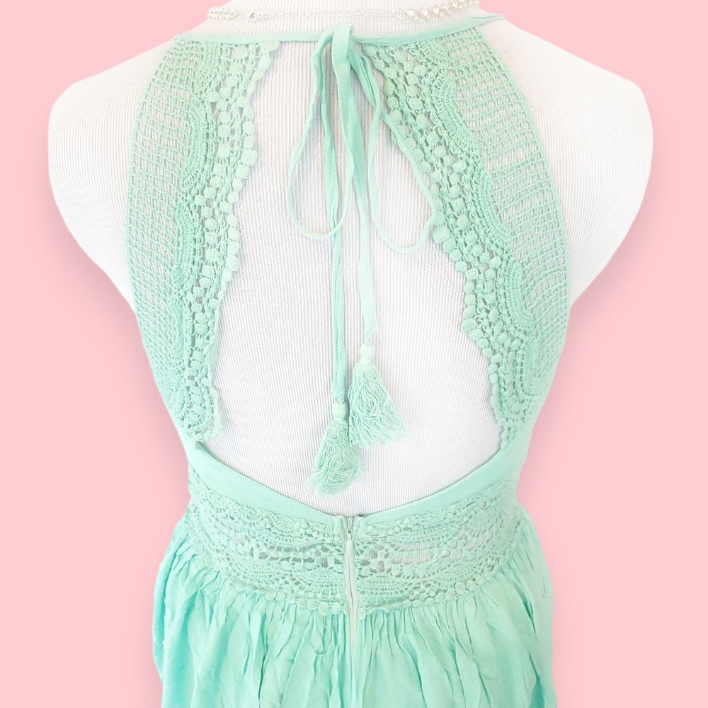 Stunning High-Low Dress Aqua Crochet Lace NWT XS - Picture 4 of 9